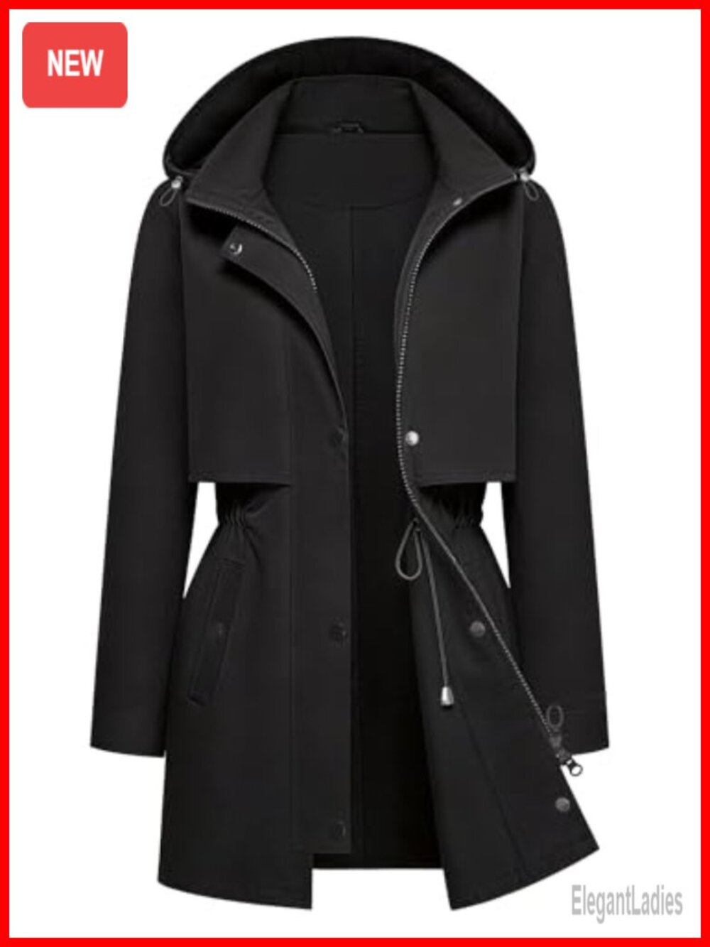 Women's Long Hooded Rain Jacket Waterproof Windbreaker